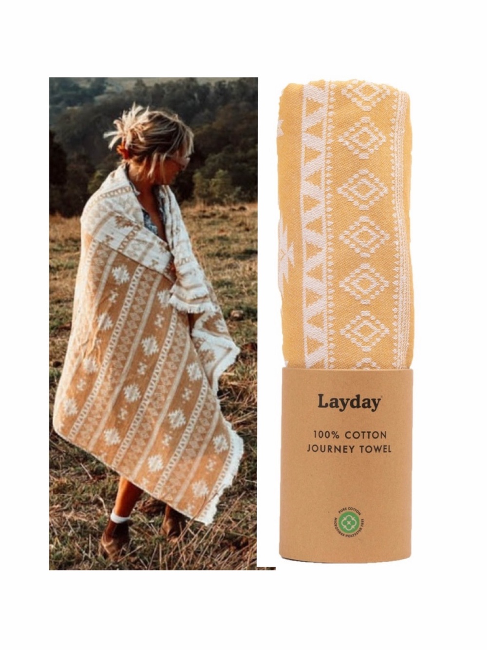 Layday Vista Queen‑Size Honey Jacquard Travel Towel / Picnic Blanket, NEW